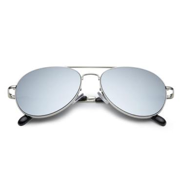 Imagem de Óculos de sol para homens e mulheres, óculos de sol clássicos vintage aviador proteção UV óculos de sol para dirigir, Prateado espelhado, 56MM