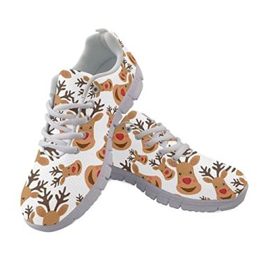 Imagem de Jeiento Tênis feminino de caminhada, tênis com bandeira, respirável, confortável, antiderrapante, atlético, corrida, academia, treino, casual, esportivo, Rena de Natal - branco, 36
