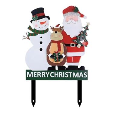 Imagem de Baoblaze Placa de jardim de Natal, estaca de jardim, plugue de aterramento, decoração de Natal, rena, papai noel, boneco de neve, placa para, pátio,