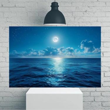 Imagem de Arte de parede em tela rústica vintage céu noturno oceano iluminado pela lua - Pôster sem moldura de 30 x 45 cm - Decoração de casa e escritório para sala de estar, quarto, cozinha e café