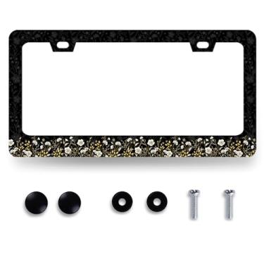 Imagem de Linda moldura de placa de licença flores pequenas margarida suporte de placa de licença floral colorido aço inoxidável flor à prova de ferrugem acessório de carro capa de placa de licença engraçada decoração feminina tamanho 31 cm x 15,7 cm com parafuso