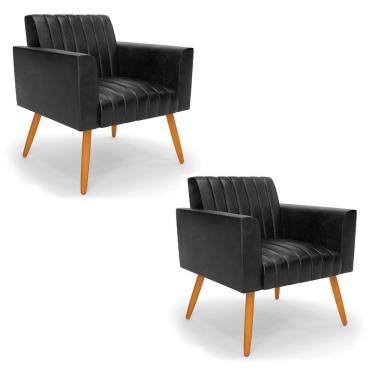 Imagem de Kit 2 Poltronas Viena Gomada Corano Pés Palito Castanho - D'rossi Cor Preto