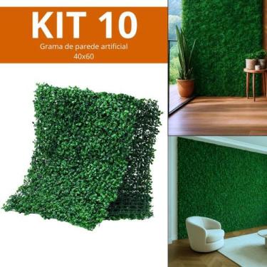Imagem de Kit 10 Grama Sintética Placas Para Jardim Muro Inglês 60X40 - Revomax