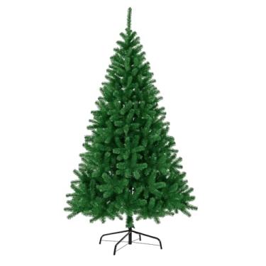 Imagem de Árvore de Natal Pinheiro Artificial, Verde, 2,10m x 1,1m, 1.100 Galhos, Base de Ferro Retrátil, PVC e Ferro, Desmontável, Design Tradicional, para Escritório e Residência