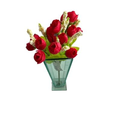 Imagem de Buquê de Mini Tulipa Artificial com 5 Galhos e 15 Flores – Decoração de Casamento, Casa e Festas(Vermelho)