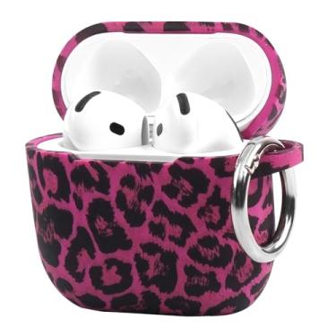 Imagem de Capa de fone de ouvido antiqueda de silicone com estampa de leopardo vermelho rosa moderno com fivela de anel de metal para AirPods 4, um item essencial para fashionistas