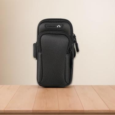 Imagem de Capa ultrafina multifuncional de camada dupla com zíper e braço esportivo bolsa de telefone para a maioria dos telefones celulares, fones de ouvido, chaves