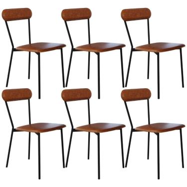 Imagem de Kit 06 Cadeiras Estofada Para Sala De Jantar Liora Preto C01 Courino Caramelo - Lyam Decor