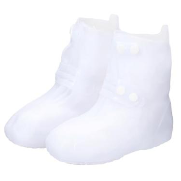 Imagem de HARFINGTON Capa impermeável para sapatos G (EUA 6) antiderrapante reutilizável galochas protetores de sapato de chuva com fivela dupla para homens chuvosos ao ar livre, branco