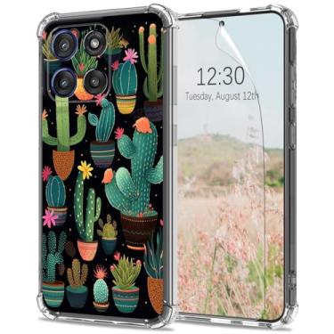 Imagem de Capa transparente para Motorola Moto G Stylus 5G 2025 2025 com protetor de tela de 6,8 polegadas [proteção contra quedas] design de cacto fofo feminino feminino meninas macio TPU transparente