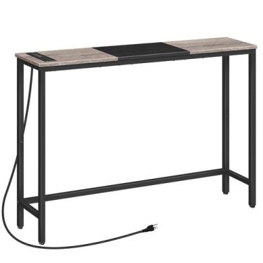 Imagem de Mesa de console HOOBRO Narrow com tomadas elétricas 114 cm cinza/preta