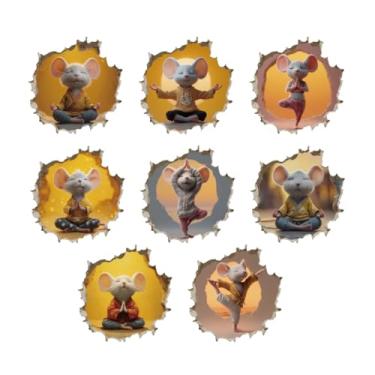 Imagem de PLIGREAT Adesivos de parede de janela de mouse fofos 3D poses de ioga decalques de parede adesivos grandes de meditação removíveis para decoração de sala de estar de berçário DIY arte criativa