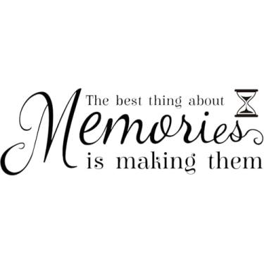 Imagem de 1 folha de adesivos de parede The Best Thing About Memories Adesivos de parede com letras de família Adesivos inspiradores para decoração de casa de quarto de estar, preto (54 x 18 cm)