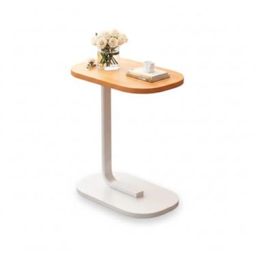 Imagem de Mesa Lateral Formato C para Sofá, MDF e Base Ferro, Design Encaixável, para Notebook, Marrom/Bege (Bege)