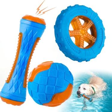 Imagem de SLAUNT 3 peças de brinquedos flutuantes para cães, itens essenciais de verão para animais de estimação, brinquedos interativos para cães barulhentos para piscina ao ar livre, jogo de arremesso e busca