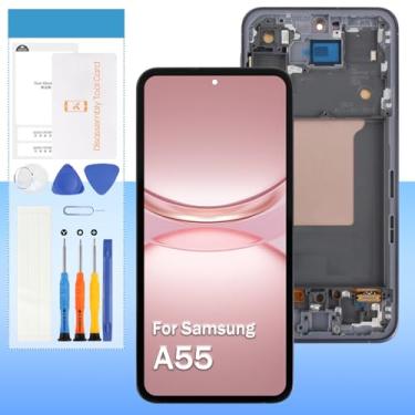 Imagem de (OLED) Tela de substituição para Samsung Galaxy A55 5G SM-A556B SM-A556W SM-A556U SM-A556V SM-A556E 16.8 cm LCD Display Touch Digitalizador Montagem com moldura preta (versão dos EUA)