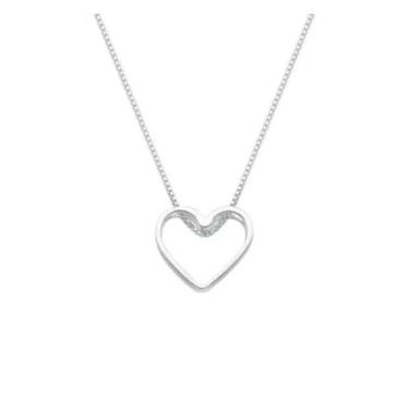 Imagem de Colar Feminino com Prata Coração Vazado 45cm Corrente Veneziana com Pingente Coração Pendurado Joia Minimalista Moderna e Romântica