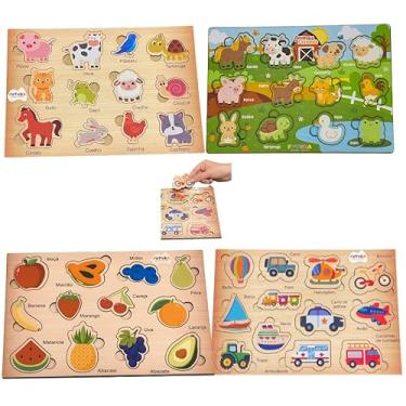 Imagem de Quebra Cabeça Infantil Educativo Tabuleiro de Encaixe Didático 12 pçs Mdf (Animais da Fazenda)