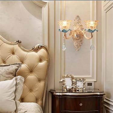 Imagem de Luminária de parede contemporânea de cristal para interiores, estilo europeu, luxuosa, com LED, para decoração de sala de estar, quarto, escritório, quarto modelo, hotel, casa de campo, corr