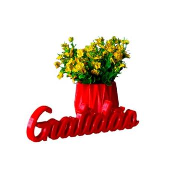 Imagem de Vaso Decorativo Formato Geométrico Palavra Gratidão Decoração Minimalista Plantas e Suculentas(Vermelho)