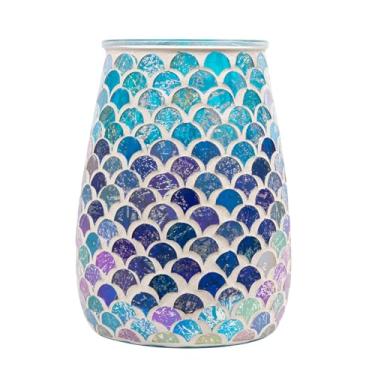 Imagem de Adedeo Vaso de mosaico de vidro azul para decoração de casa, vasos de flores de vidro de mosaico feitos à mão para sala de estar, cozinha, casamento, escritório (9 x 15 cm)