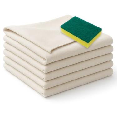 Imagem de Pano De Chão Para Limpeza Grande Grosso 45x65 Para Casa Escritório Empresas Kit Com 5un + 1 Bucha Esponja De Louça