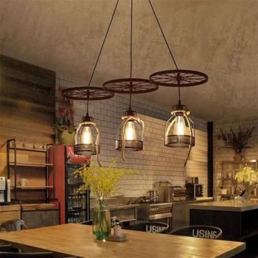 Imagem de Lustre americano retrô LED estilo industrial, criativo e com design eólico, ideal para sala de estar, restaurante, quarto, casa de campo, loft, loja de roupas, lan house, bar e luminária pen