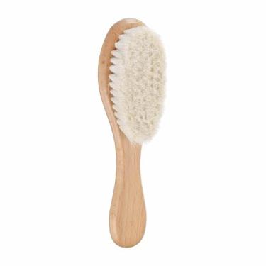 Imagem de HARFINGTON Escova de limpeza de sapatos 17,78 cm x 5 cm madeira de faia cabo longo escovas de polimento de lã para sapatos de couro botas limpador de pano, madeira branca