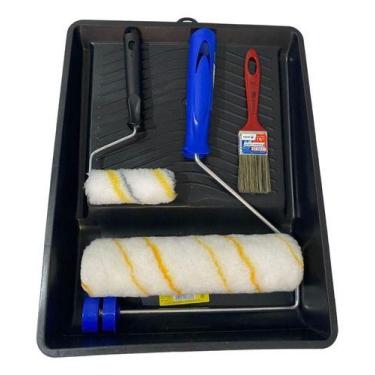 Imagem de Kit Pintura De Parede Rolo Lã Anti Respingo E Pincel 5 Pçs - Tigre