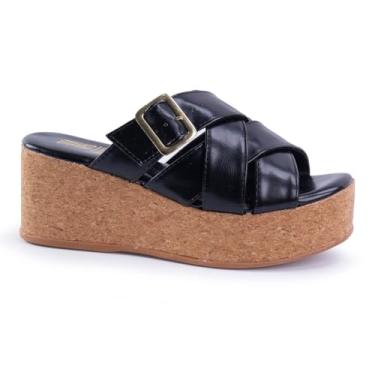 Imagem de Tamanco Feminino Plataforma Anabela Tiras Cruzadas Confortável Via Angel 10303 (Preto, BR, Adulto, Numérico, 38)