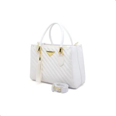 Imagem de Bolsa Feminina Tiffany com Alça Transversal, Couro Sintético Matelassê, Detalhes Dourados, Estilo Elegante (Branco)