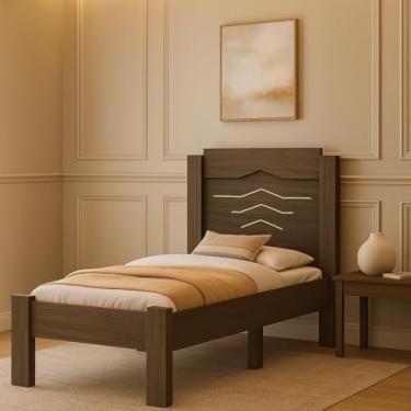Imagem de Cama Sofia Solteiro Resistente De MDF Moderna Com 6 Pés Para Quarto (Castanho)