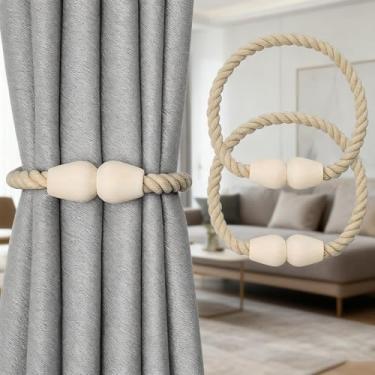 Imagem de 2 peças de laço magnético para cortina, fixo com cordas de decoração de cortina e janela, marrom
