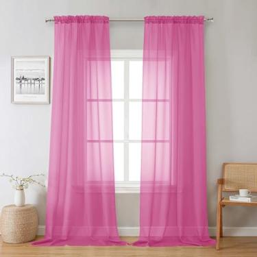 Imagem de Lecloud Cortinas transparentes rosa choque 2 painéis de 2 painéis, bolsos de varão, cortinas de sala de estar de voile sólido para quarto, sala de jantar, cortinas de fazenda vintage arejadas com
