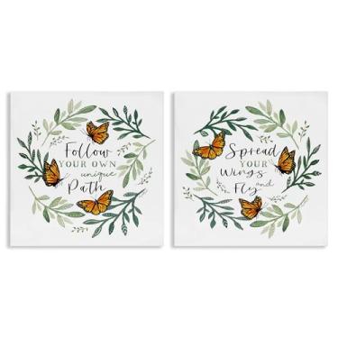 Imagem de Stupell Industries Spread Your Wings and Follow Path Conjunto de arte de parede em tela de 2 peças, design de Elizabeth Tyndall, 61 x 61 cm