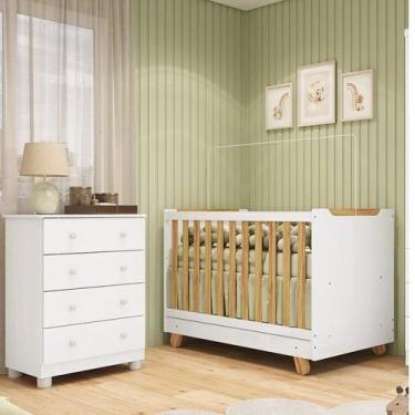 Imagem de Quarto de Bebê com Cômoda 4 Gavetas e Berço 4 em 1 Minicama 100% Mdf M