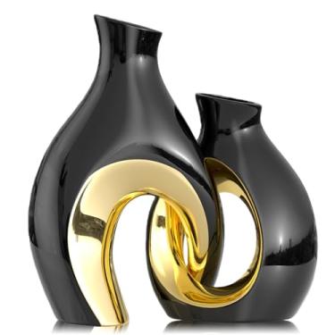 Imagem de Conjunto de 2 vasos de cerâmica vazados, modernos nórdicos, boêmios, decorativos, estéticos, para decoração de casa, decoração de mesa de centro minimalista, casamento, sala de estar, estante de