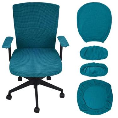 Imagem de PBIEHSR Capas para cadeira de escritório, 4 peças, capa extensível para cadeira de computador, acessórios de mesa, material de escritório, apoio de braço, capa de mesa (azul pavão)
