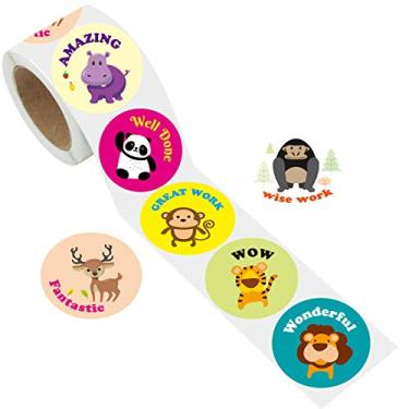 Imagem de Rolo de Papel Adesivo com Palavras Incentivo Animais Fofos para Materiais Escolares Crianças e Professores