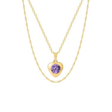 Imagem de XIJIN Colares de coração em camadas para mulheres, corrente banhada a ouro 14K, colar com pingente grosso de coração de zircônia cúbica vermelha, 45,7 cm, 15.7 inch, Latão, Zircônia cúbica