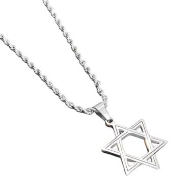 Imagem de Colar Estrela de Davi Aço Inox Inoxídavel Aço Inoxidável 316L Preto, Colar Estrela de Davi Aço Inox Inoxídavel com Corrente Veneziana Ajustável 45-60cm, Acabamento Polido