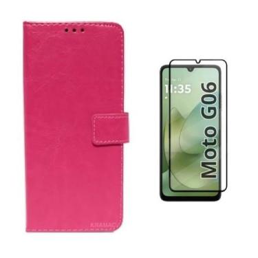 Imagem de Capa Capinha Case Carteira Couro Flip + Pelicula vidro 3D Motorola Mot