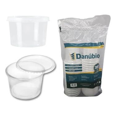 Imagem de 2X Pote Redondo Descartável Microondas Freezer 350Ml Tampa 7