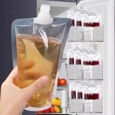 Imagem de 5 unidades/conjunto de recipientes líquidos de 500 ml, saco descartável de água macia, bolsa de embalagem transparente para bebida com bocal, armazenamento ao ar livre