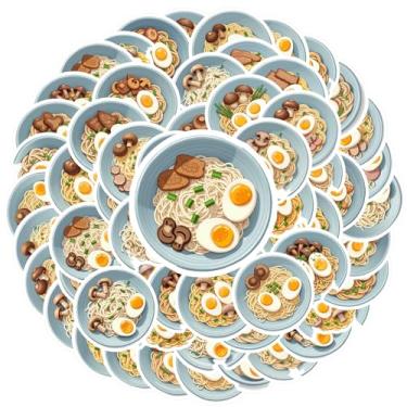 Imagem de 50 peças de alimentos, macarrão, ovos, papelaria, adesivos, comestíveis para mala, geladeira, celular, bagagem, laptop, guitarra, carro, brinquedos, faça você mesmo, telefone, laptop, scrapbook