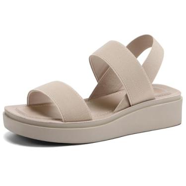 Imagem de mysoft Sandálias femininas plataforma plataforma slingback leve tira elástica no tornozelo sandálias de caminhada sandálias confortáveis sapatos casuais sem cadarço, Cinzento-acastan, 40