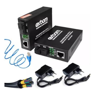 Imagem de Extensor Conversor de Fibra Óptica para RJ45 CFO-NK1000 Exbom, até 5km, 1000Mbps, Gigabit Ethernet, Plug and Play, TX/RX 10.2x7.1x2.7cm, Preto