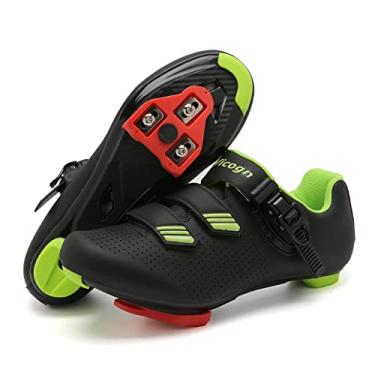 Imagem de Vicogn Tênis de ciclismo interno masculino e feminino compatível com bicicleta Peloton pré-instalado com Look Delta Cleats Outdoor Road Biking, Verde, 6.5 Women/4.5 Men