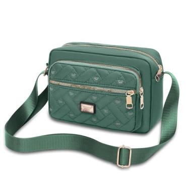 Imagem de Bolsa carteiro feminina de tecido Oxford com vários zíperes, bolsa carteiro moderna com estampa bordada de grande capacidade, Verde, Small, Verde