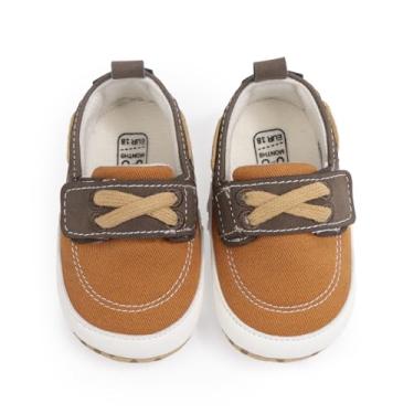Imagem de Tênis de lona para bebês meninos e meninas recém-nascidos antiderrapante sola macia Frist Walking sapatos respiráveis para crianças pequenas, Marrom, 12-18 Months Toddler
